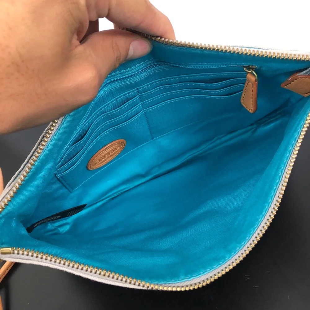 Fossil Two Tone Canvas & Leather Crossbody Bag